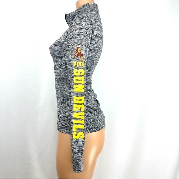Victorias Secret PINK Sz XS Grey Sun Devils ASU Collegiate 1/2 Zip Pullover Top - Picture 3 of 10